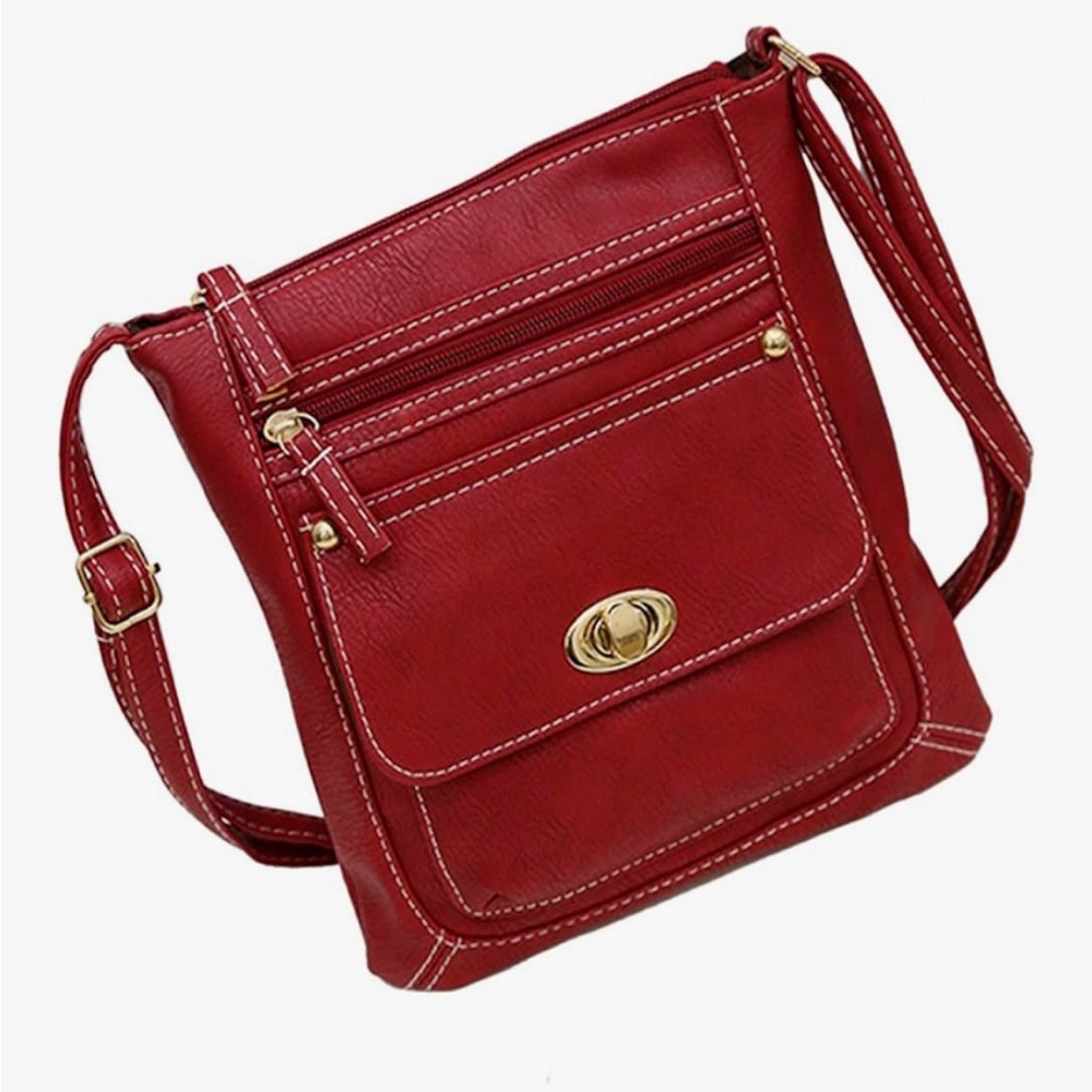 Madrid Faux Leather Crossbody Messenger bag Maroon New
